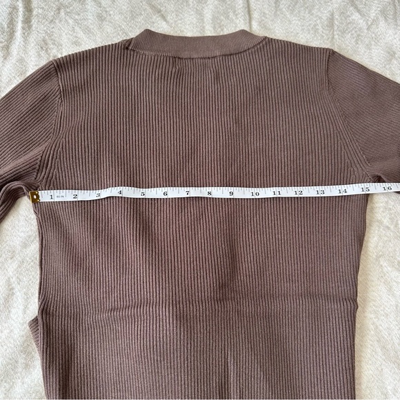 Evereve Ribbed Knit Tie Waist Midi Dress Brown Long Sleeve Size Small Minimalist - Picture 7 of 8